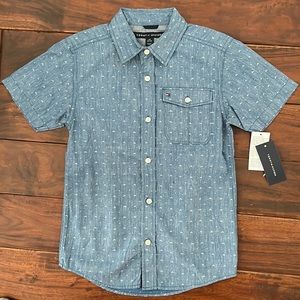NWT Tommy Hilfiger Big Boy Blue Short Sleeve Button Up Shirt